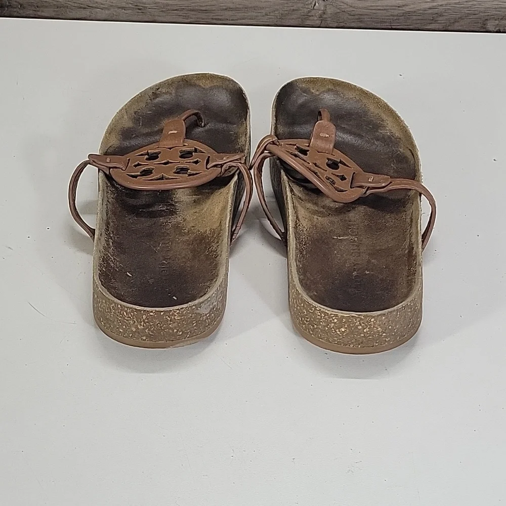 Women's Tory Burch Brown Leather Thong Sandals sz 8